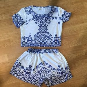 White & Blue Short and Shirt set